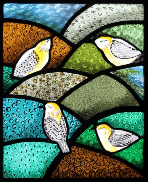 medieval panel with birds a stained glass panel by ise stumpff