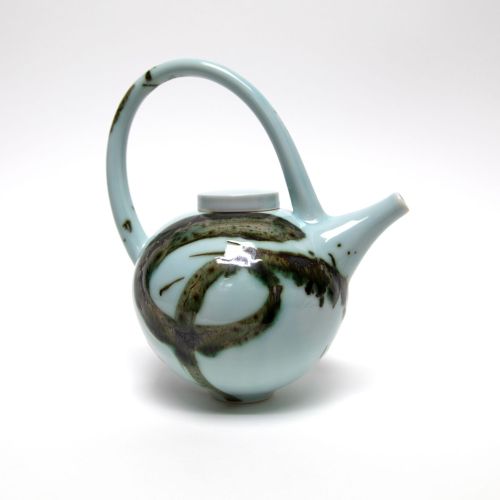 round blue splash teapot by tricia thom