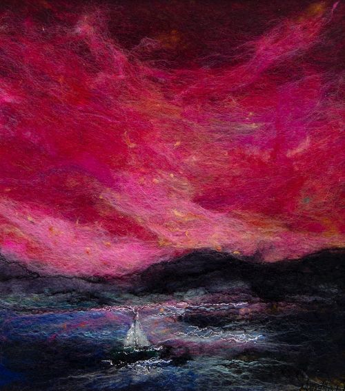 red sky & sail boat by moy mackay