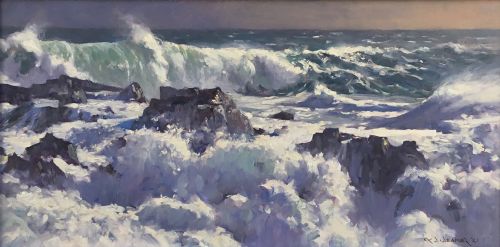 breakers at staffin oil painting by david deamer