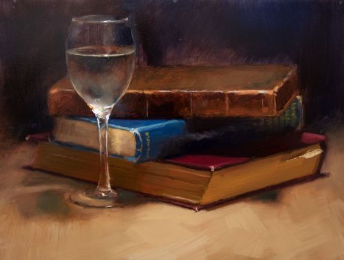 three books and a glass