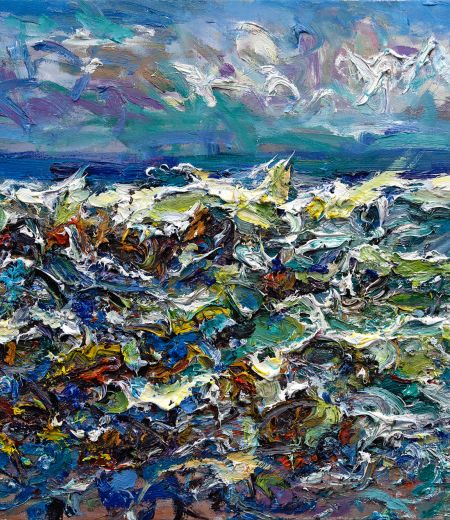 wild and windy hopeman beach by jonathan shearer