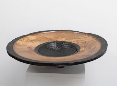 burr elm bowl, burnt rim IV by angus clyne