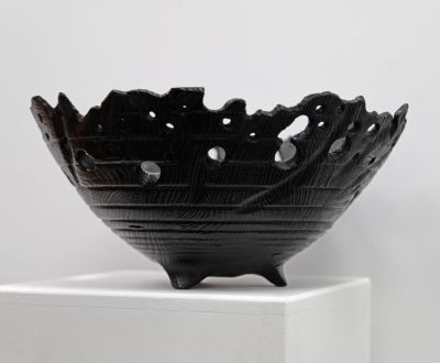 burr elm bowl, burnt rim II by angus clyne