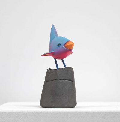 kurinuki bird box III, with blue bird by Chris Barnes