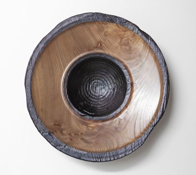 burr elm bowl, burnt rim IV by angus clyne