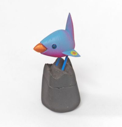 kurinuki bird box III, with blue bird by Chris Barnes