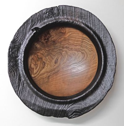 burr elm bowl, burnt rim I by angus clyne