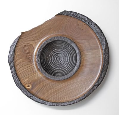 burr elm bowl, burnt rim III by angus clyne