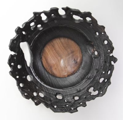 burr elm bowl, burnt rim II by angus clyne