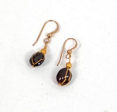 Garnet and gold bead earrings by nicoletta george