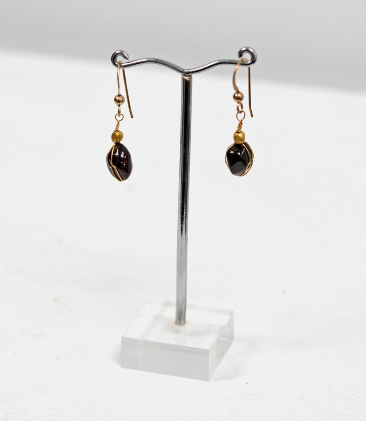 Garnet and gold bead earrings by nicoletta george